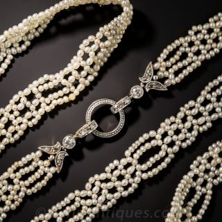 Edwardian Seed Pearl Necklace with Diamond Clasp - 2