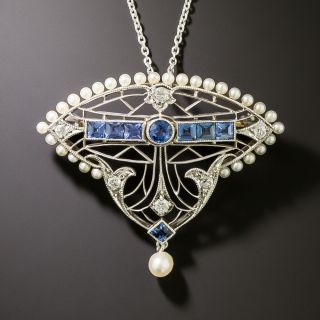 Edwardian Seed Pearl, Sapphire and Diamond Pendant/Brooch - 3