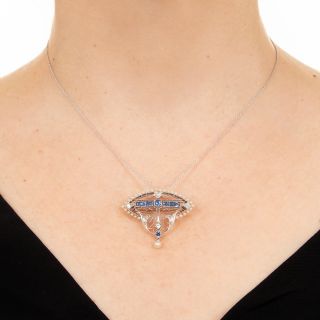 Edwardian Seed Pearl, Sapphire and Diamond Pendant/Brooch