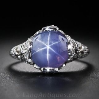 Edwardian Star Sapphire Platinum and Diamond Ring