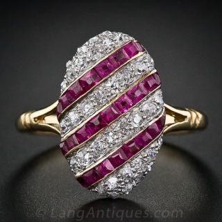 Edwardian Striped Ruby and Diamond Ring - 1