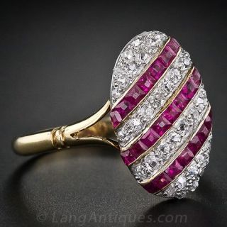 Edwardian Striped Ruby and Diamond Ring