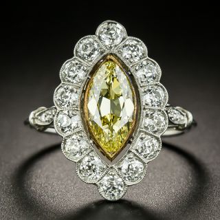Edwardian Style 1.16 Carat Intense Fancy Yellow/Internally Flawless Marquise Diamond Ring - GIA - 2