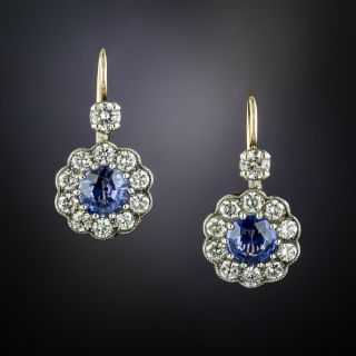 Edwardian Style 1.32 Carat Total Weight Sapphire and Diamond Earrings - 2