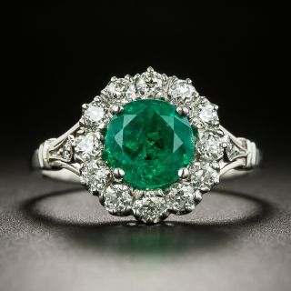 Edwardian Style 1.77 Carat Emerald and Diamond Halo Ring - 2