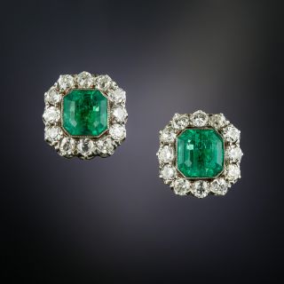 Edwardian Style 1.94 Carat Emerald and Diamond Earrings - 4