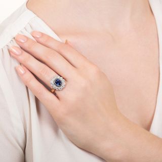 Edwardian Style 2.00 Carat Sapphire and Diamond Halo Ring