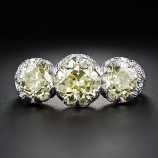 Edwardian-Style 3.70 Carats Fancy Yellow Three-Stone Diamond Ring - GIA - 7