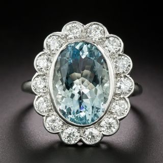 Edwardian-Style 4.75 Carat Aquamarine and Diamond Halo Ring - 3