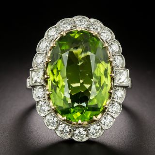 Edwardian-Style 9.80 Carat Peridot and Diamond Halo Ring - 3
