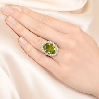 Edwardian-Style 9.80 Carat Peridot and Diamond Halo Ring