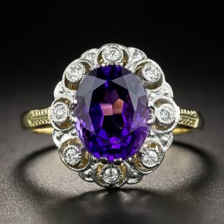 Edwardian-Style Amethyst and Diamond Halo Ring - 2