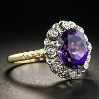 Edwardian-Style Amethyst and Diamond Halo Ring