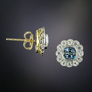 Edwardian Style Aquamarine and Diamond Cluster Earrings