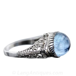 Edwardian Style Aquamarine Cabochon Ring