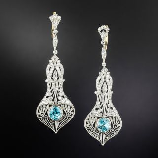 Edwardian-Style Blue Zircon and Diamond Dangle Earrings - 2
