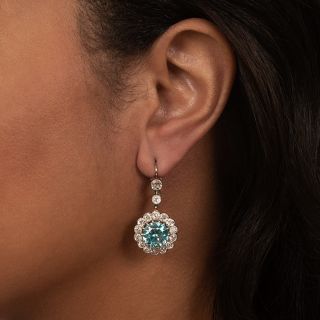 Edwardian-Style Blue Zircon and Diamond Earrings