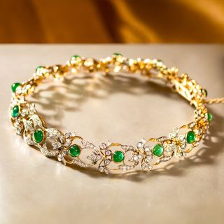 Edwardian-Style Cabochon Emerald and Diamond Bracelet