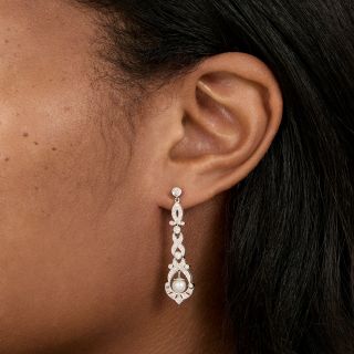 Edwardian-Style Diamond and Pearl Dangle Earrings