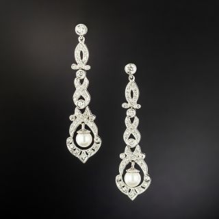 Edwardian-Style Diamond and Pearl Dangle Earrings - 2