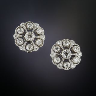 Edwardian Style Diamond Circular Cluster Earrings - 2