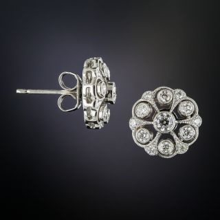 Edwardian Style Diamond Circular Cluster Earrings