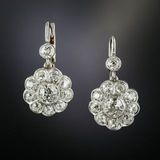 Edwardian Style Diamond Cluster Drop Earrings - 2