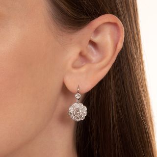 Edwardian Style Diamond Cluster Drop Earrings