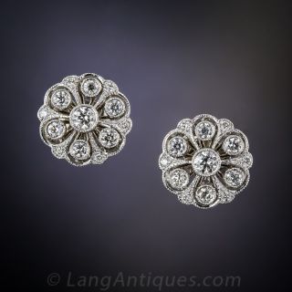 Edwardian Style Diamond Cluster Earrings