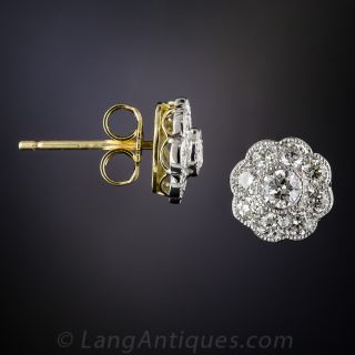Edwardian Style Diamond Cluster Earrings 