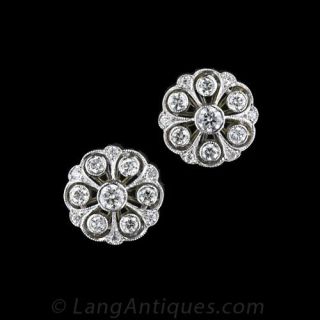 Edwardian Style Diamond Cluster Earrings