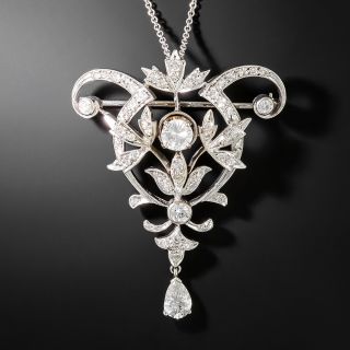 Edwardian-Style Diamond Foliate Lavalière/Brooch  - 2