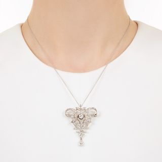 Edwardian-Style Diamond Foliate Lavalière/Brooch 