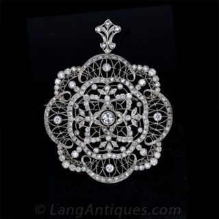Edwardian Style Lacy Diamond Brooch-Pendant