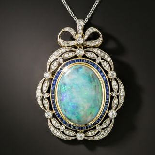 Edwardian Style Opal, Diamond and Sapphire Pendant/Brooch - 2