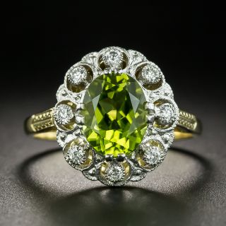 Edwardian Style Peridot and Diamond Cluster Ring - 2