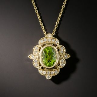 Edwardian Style Peridot and Diamond Pendant - 1