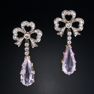 Edwardian Style Pink Topaz Bow Earrings - 3
