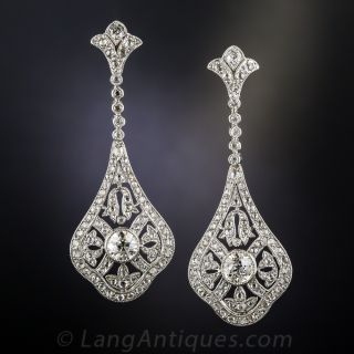 Edwardian Style Platinum and Diamond Drop Earrings