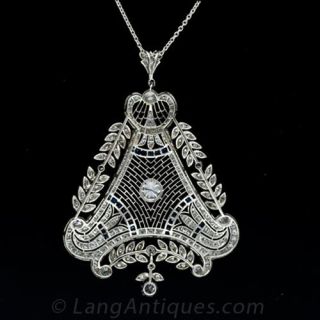 Edwardian Style Platinum Diamond and Sapphire  Calibre Pendant
