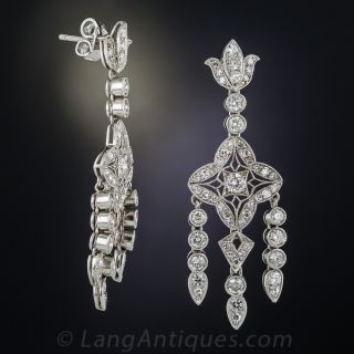 Edwardian Style Platinum Diamond Chandelier Earrings
