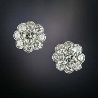 Edwardian Style Platinum Diamond Cluster Earrings - 2