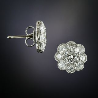 Edwardian Style Platinum Diamond Cluster Earrings