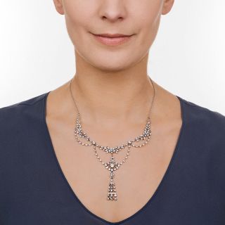 Edwardian Style Platinum Diamond Garland Necklace