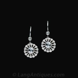 Edwardian Style Rose Cut Diamond Drop Earrings Main View