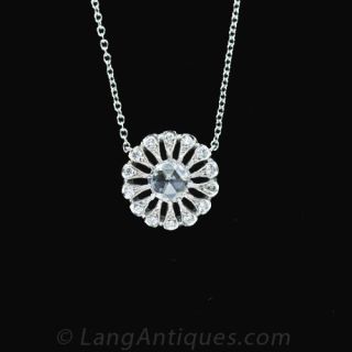 Edwardian Style Rose Cut Diamond Drop Pendant Main View