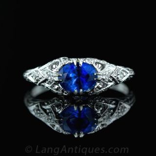 Edwardian Style Sapphire and Diamond Ring Main View