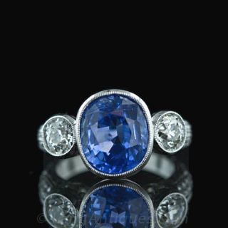 Edwardian Style Sapphire and Diamond Three Stone Ring Main View