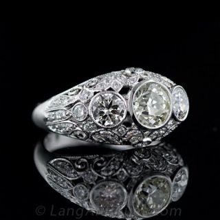 Edwardian Style Three-Stone Diamond Platinum Ring
