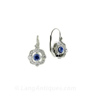 Edwardian Style White Gold Sapphire and Diamond Earrings